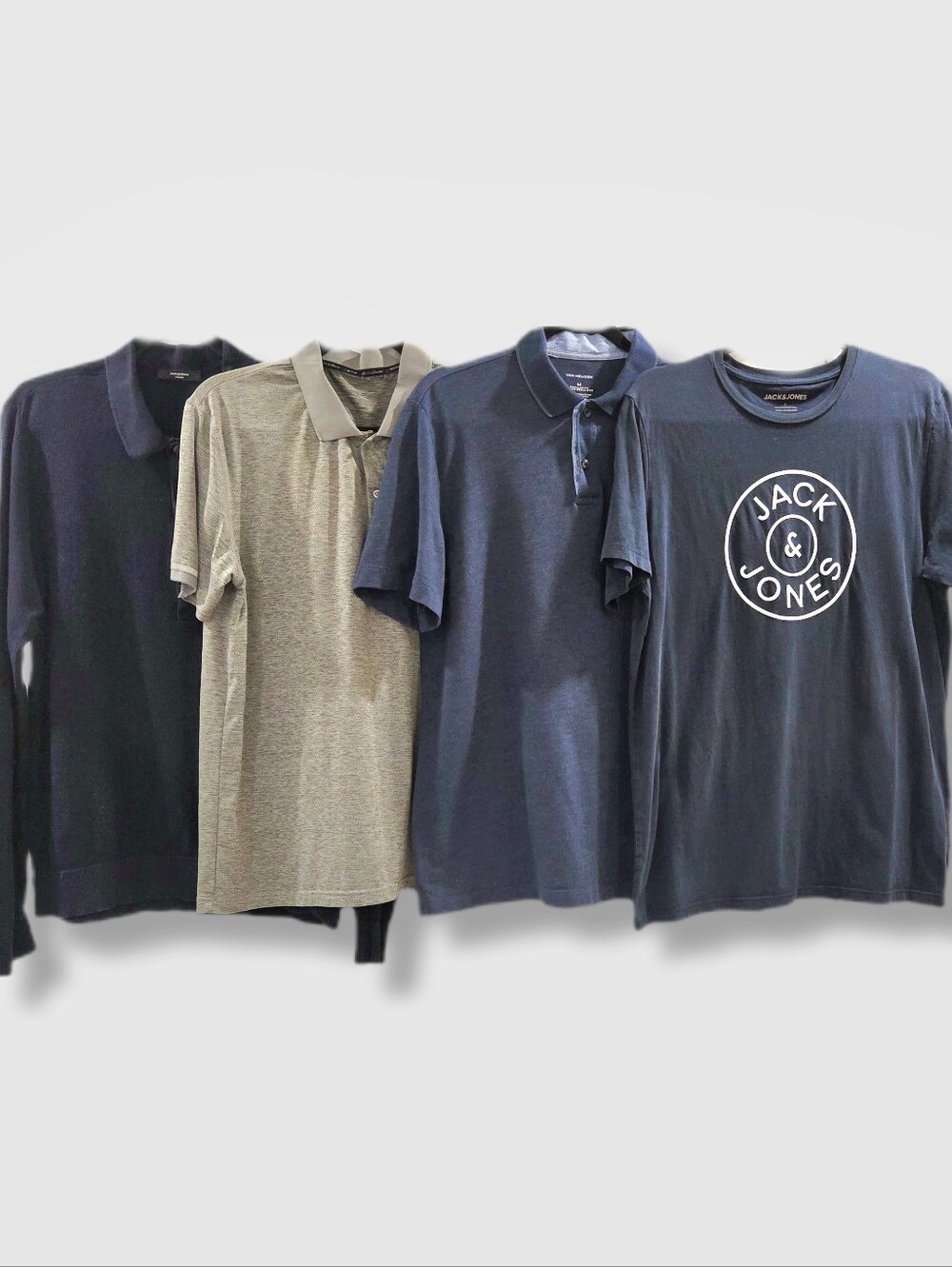 Lot of 4 Men's Polos & T-Shirt Medium Navy Gray Jack&Jones Van Heusen